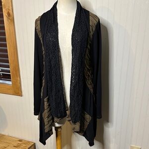 Emma G Black and Brown Cardigan with Lace Accents size M